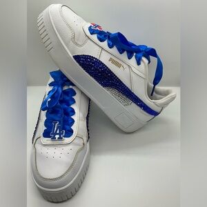 PUMA CARINA “DODGERS” Sneakers (Woman’s Size 9) satin laces & SWAVORSKI STONES!